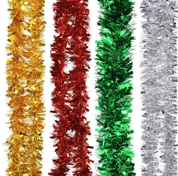 Gold Silver Red Green Christmas Tinsel Metal Garland Shiny Christmas