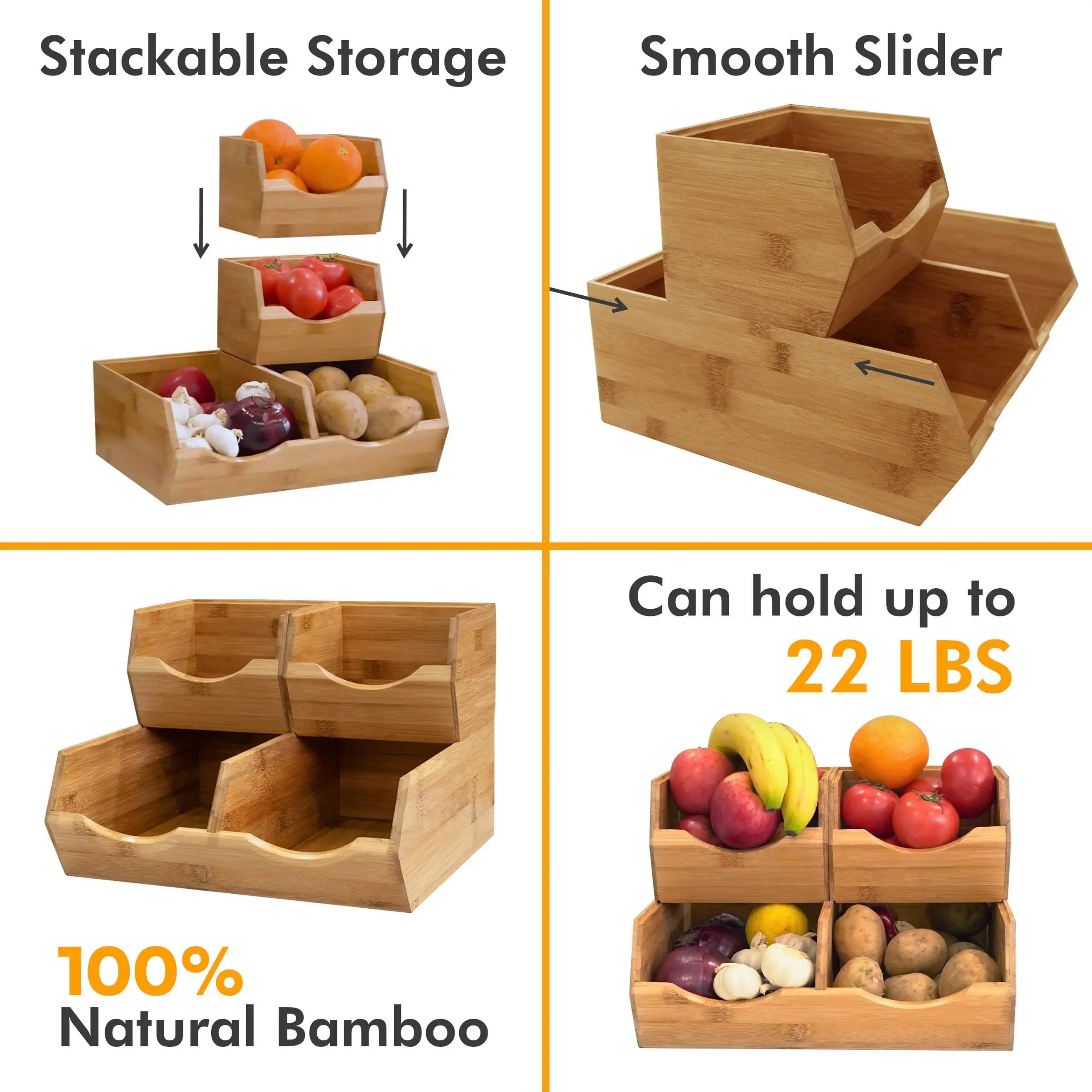 product 4 pieces bamboo organizer box storage holders racks fruits basket vegetable storage containers snack kitchen storage-8