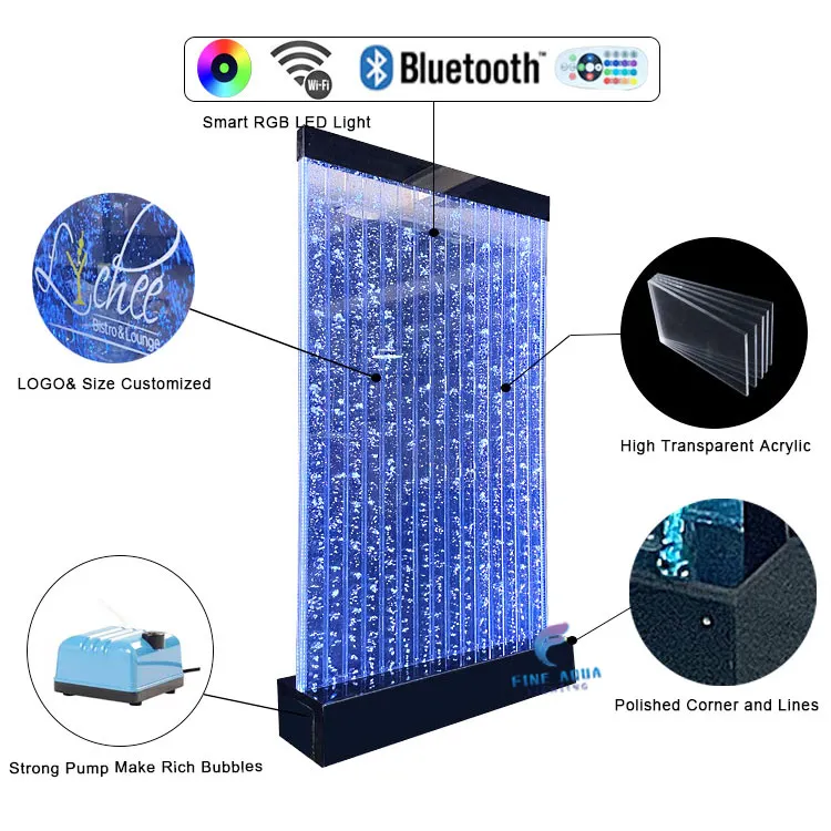 Custom Made Acrylic Large Aquarium Bubble Wall with LED Light Movable Water Bubble Panel Partition Wine Rack For Room Dividers