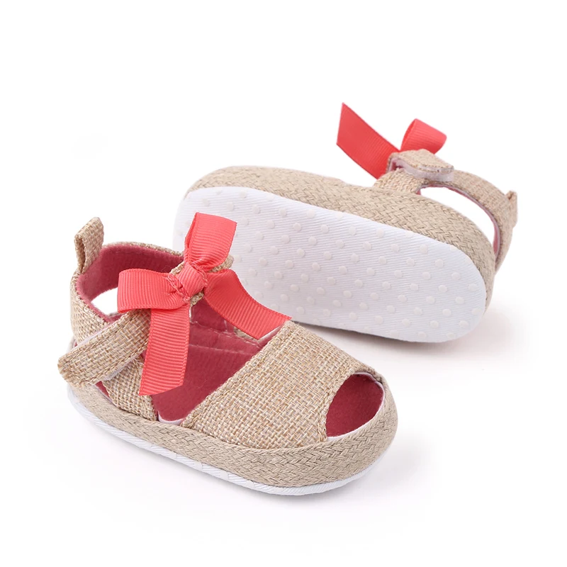 Summer New Baby Twine Wrapped Edge Solid Color Bow Soft Soled Fish Mouth Sandals for Baby Girls Toddler Shoes factory