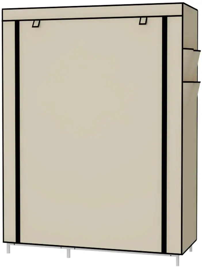 Hot Selling Simple Wardrobe Two-row Non-woven Wardrobe with 4 Side Pockets Zipper Type Hanging Curtain