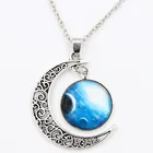 Jewelry Chain New Fashion Jewelry Hollow Glass Universe Galaxy Sliver Chain Moon Pendant Necklace