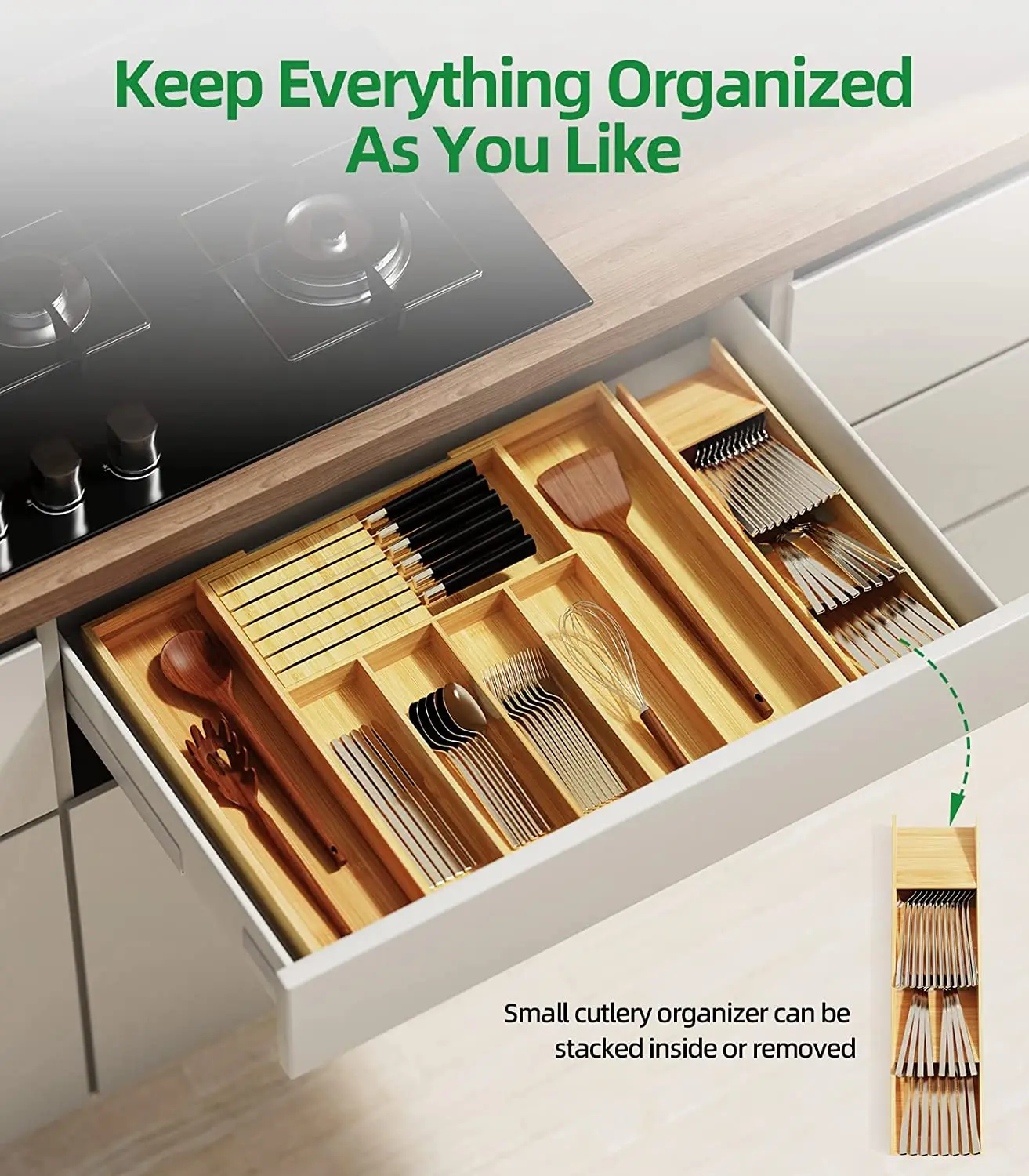 product zc custom expandable bamboo cutlery holder organizer storage tray drawer organizer for kitchen utensils-9