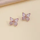 Stud Gold Plated Candy Color Shining Glass And Copper Butterfly Earrings Women Stud Earrings