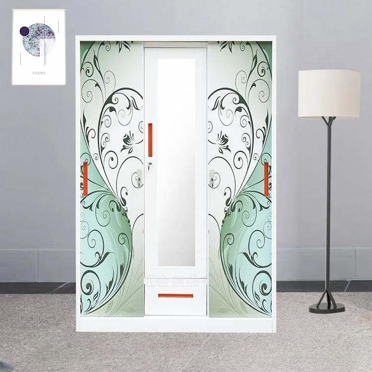 3-Door Printed Steel Wardrobe Bedroom Furniture for Home Use Bongkar Pasang Lemari Pakaian