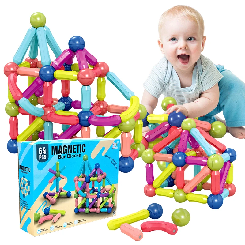 Baby Safety Stem Magnetic Rods And Balls, Kids Magnetic Stick Building Blocks, Magnetic Balls And Rods Set Educational Magnet