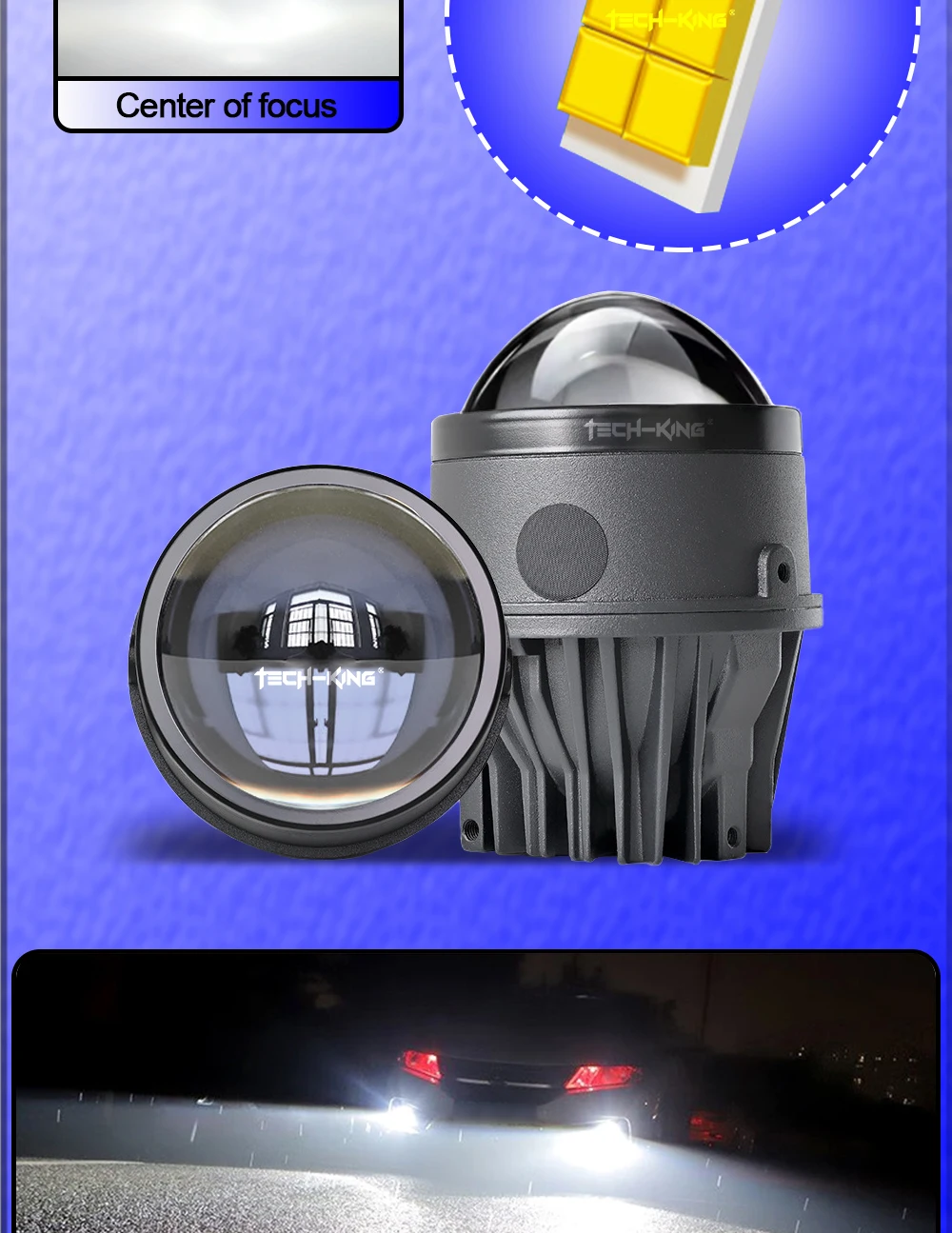 TECH-KING car accessories 3.0inch projector led fog lights for universal cars 12V 6000K 100W High brightness lens fog lamp