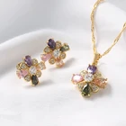 Cz Golden Earring Luxury Brand Fashion CZ Stone Golden Jewelry Necklace Earring Set