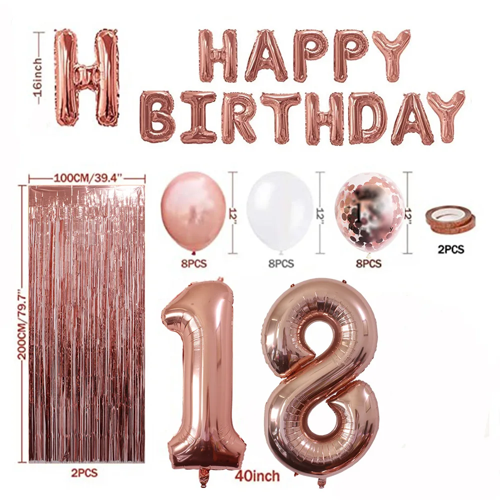 18 30 40 50 years old Rain curtain paper confetti birthday balloon set birthday party decoration