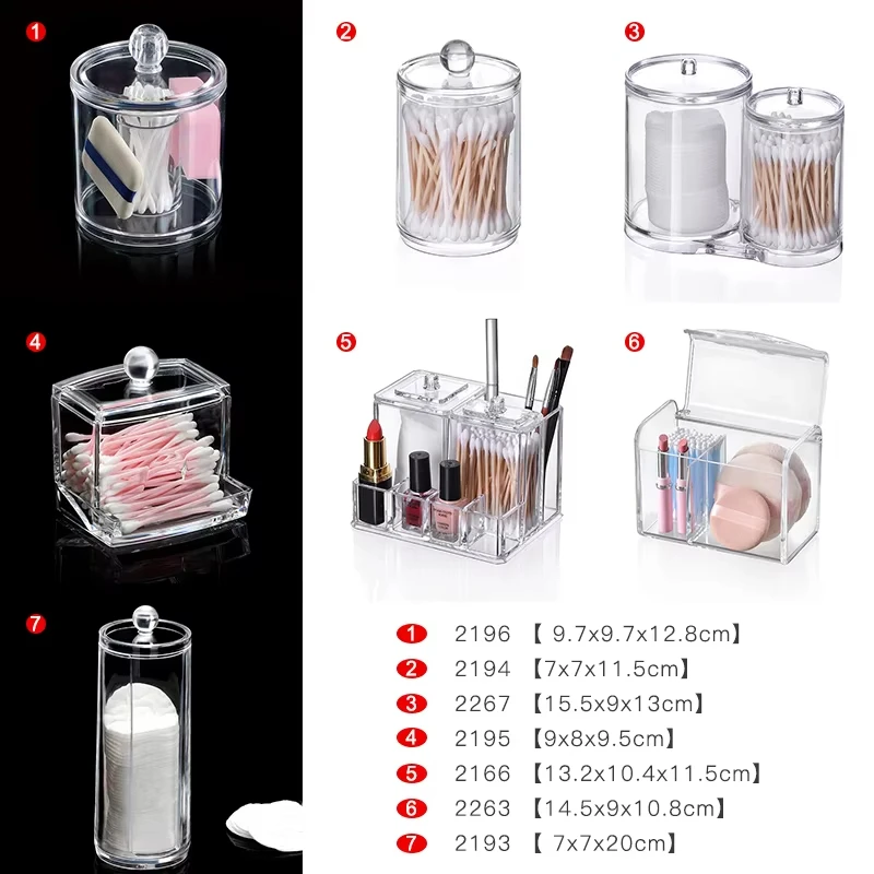 Multi Shaped Clear Acrylic Transparent Round Cotton Swab Holder Storage Box Cotton Ball And Swap Holder Can