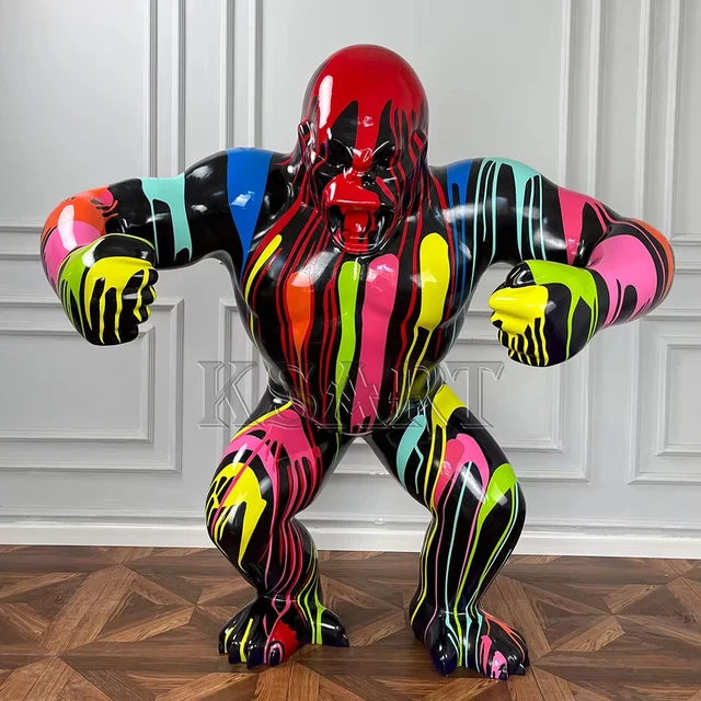 120cm Tall Gorilla Statue Objet Déco in Fiberglass Resin   XXL Outdoor Gorilla Black Trash