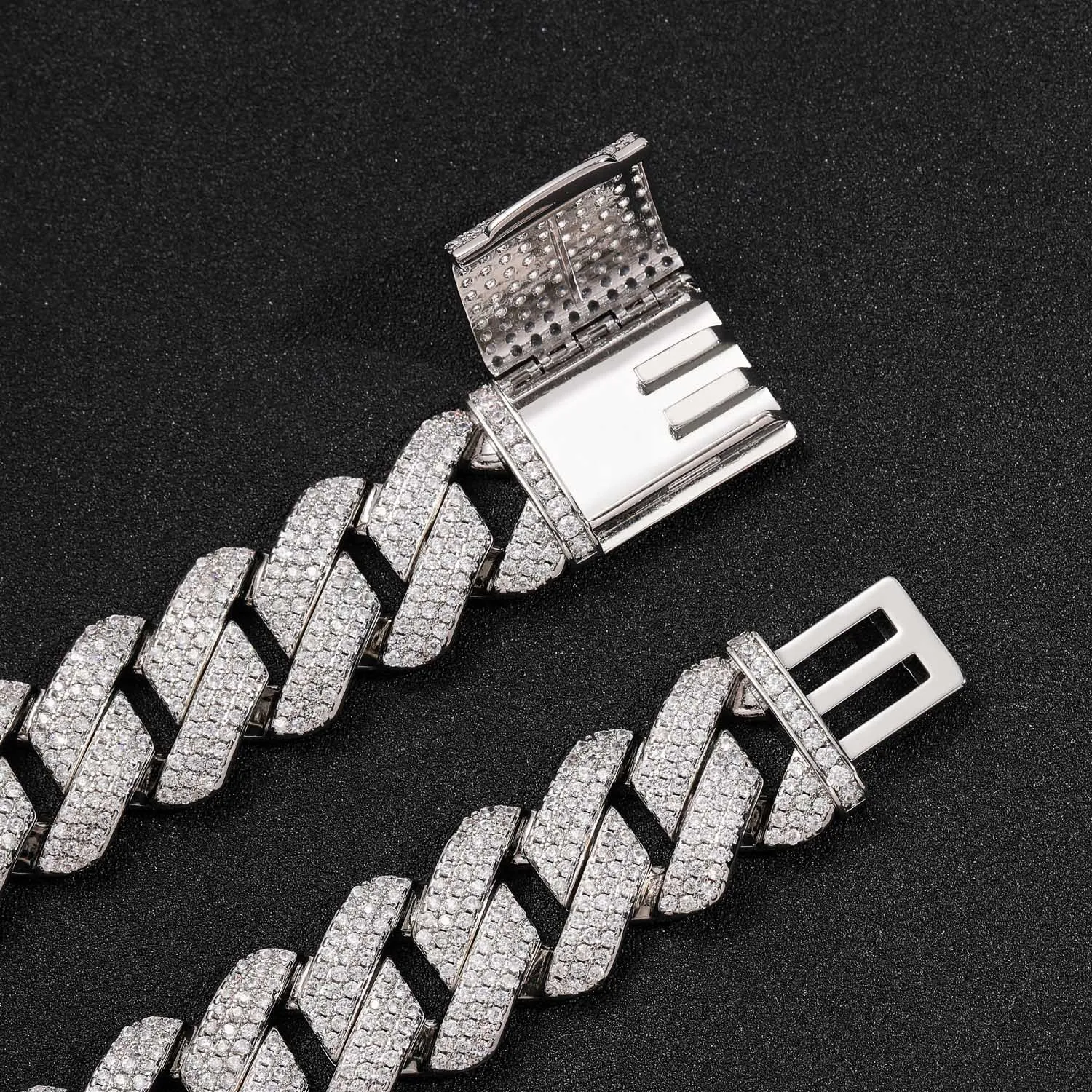 Top Icy 20mm 3rows Moissanite Cuban Chain Box Clasp Luxury Man Hip Hop Necklace 925 Sterling Silver  Moissanite Cuban Necklace