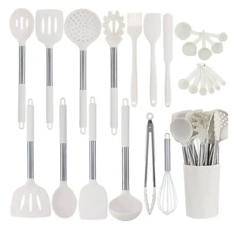 24Pcs Non-Stick Kitchen Utensils Set Food Grade Silicone Heat Resistant Cooking Tool Stainless Steel Whisk Turner Spoon