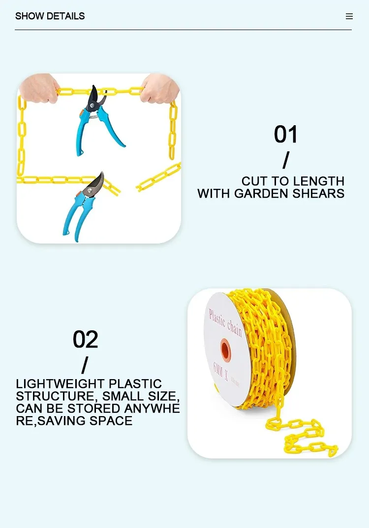 6mm and 8mm Yellow Plastic Warning Chain for Traffic Safety and Crowd Control