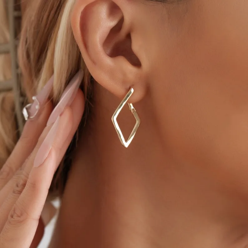 Hot Sale 2025 New Design Simple and niche diamond-shaped 18K PVD Gold Plated Earrings for Women