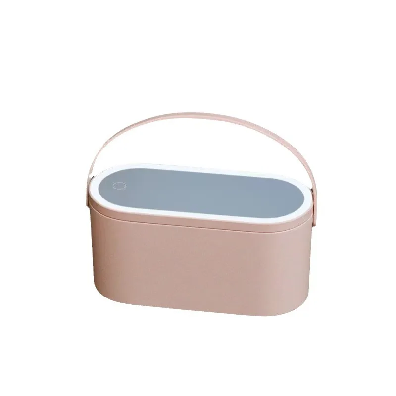 Portable LED Makeup Mirror with Plastic Cosmetic Organizer Storage Box for Jewelry Use