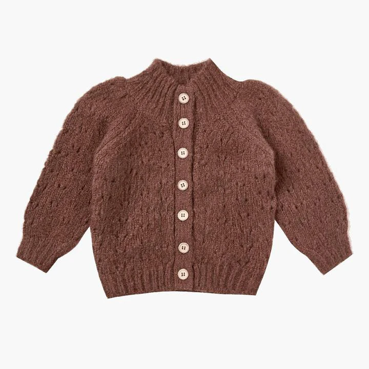 Customized organic cotton baby clothes kids cardigan sweaters in wire color long puffy sleeve baby girls sweaters with button