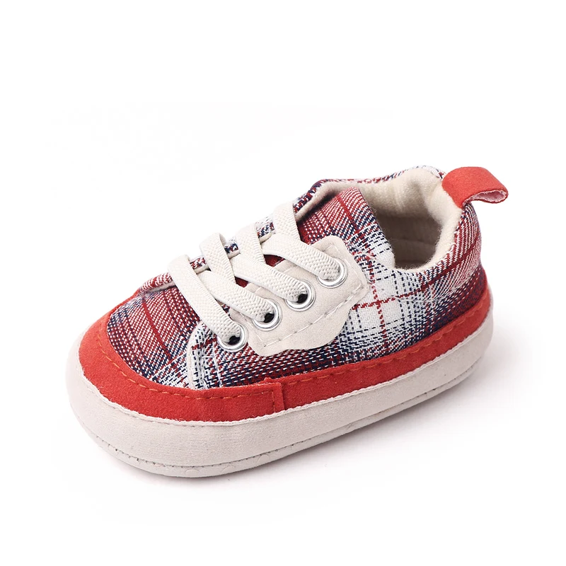 Fashion Trend Baby Boy Color Matching Plaid Pattern Baby Girl Front Lace-up Casual Sports Shoes manufacture