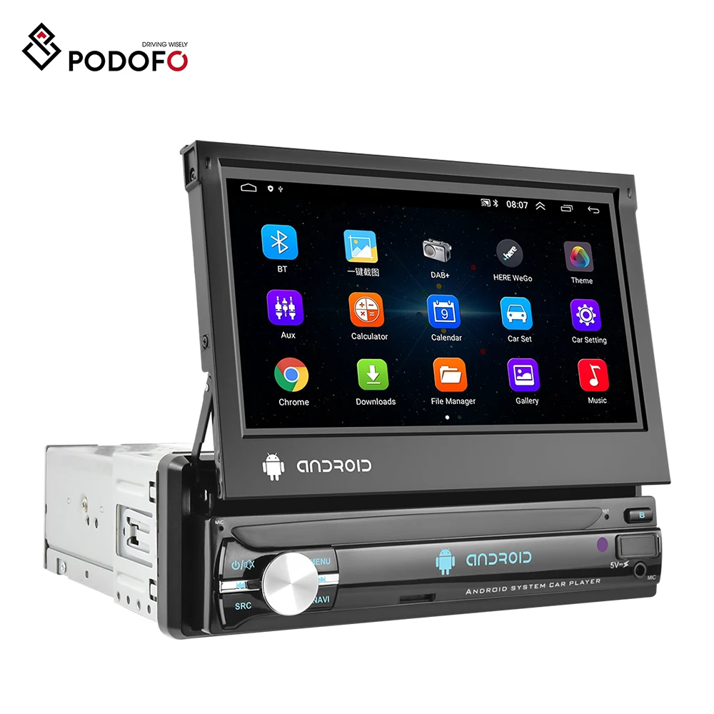 Podofo 1+16/2+32 1 Din Android 10 Car Retractable Touch Screen Gps Wifi Bt Fm Rds Aux Stereo Auto Radio - Buy 1 Din Android Car Redio Car Andriod