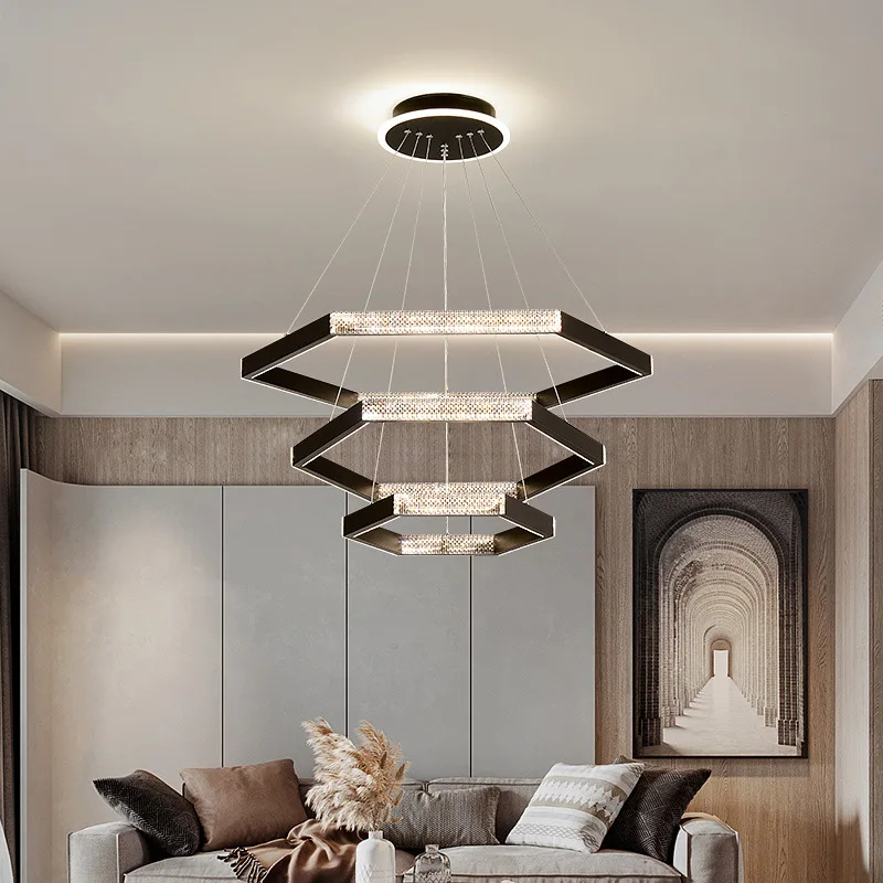 Guzhen manufacturers can customize contemporary acrylic gold ring chandelier stainless steel round led chandelier
