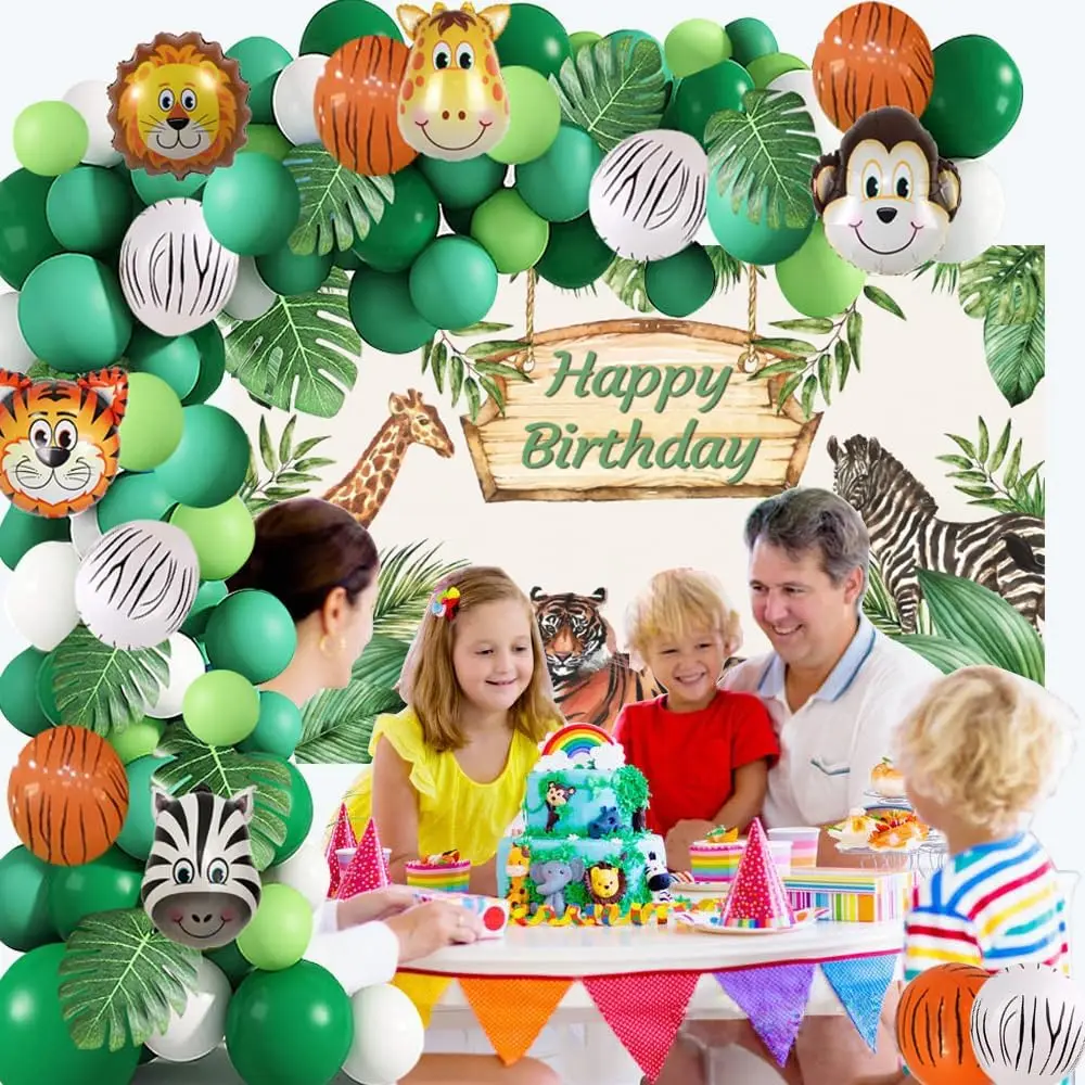 Safari Jungle Theme Balloons Arch Birthday Party Decorations Green Balloon Garland Arch Kit Wild Animal Party Supplies