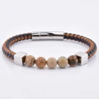 Leather Stone Bracelet Wrap Bracelet Stone 2019 Luxury Stainless Steel Leather Wrap Picture Stone Bead Bracelet Wholesale