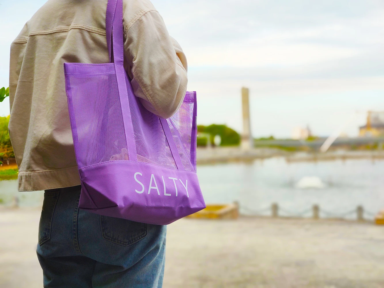 Custom Ultralight Large Personalized Beach Mesh Tote Bag Clear Beach Summer Tote Bag details