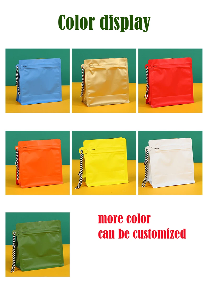 Cheap Custom Matte Eight Side Seal Square Coffee Bag With Lanyard and Air Valve Moisture-proof 125g 250g 500g Coffee Bag