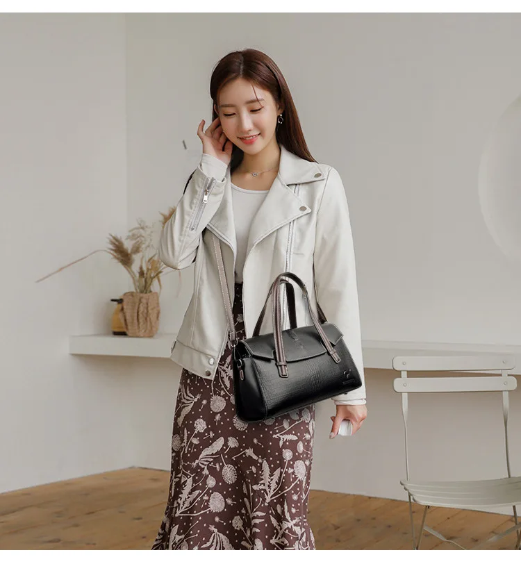 Fashion Genuine Leather Women's Handbags New Lady Crocodile Pattern Portable Mom Bag Shoulder Messenger Bags Female