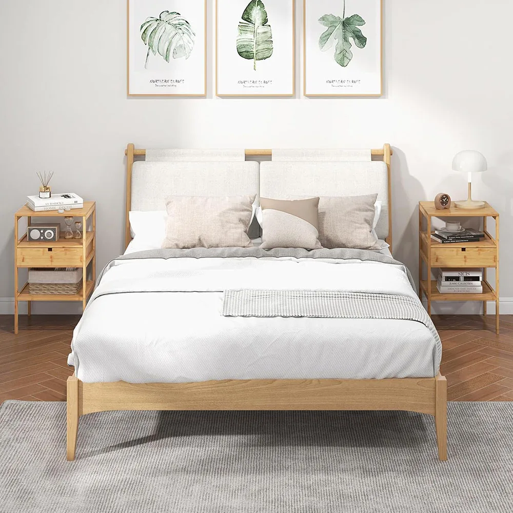 product bamboo nightstand with 2 storage shelves drawer multifunctional wood side table for small bedroom spaces accent design style-7