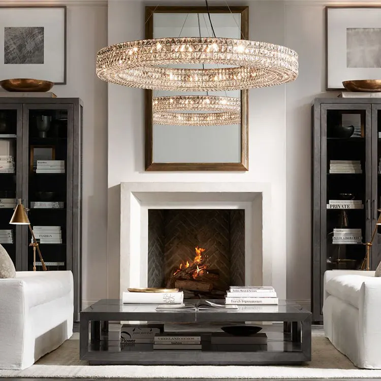 Modern contemporary Suspend light nordic circle chandelier led K9 crystal hanging lamps