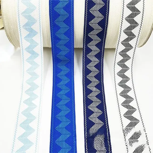 New product Polyester jacquard woven W-shaped wavy ribbon clothes accessories custom logo elastic band satin ribbon