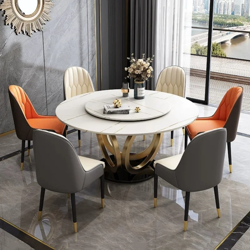 Marble Home Round Dinning Table Set For 6 People And 8 People Sintered Stone Table Top Living Room Restaurant Dining Table Set