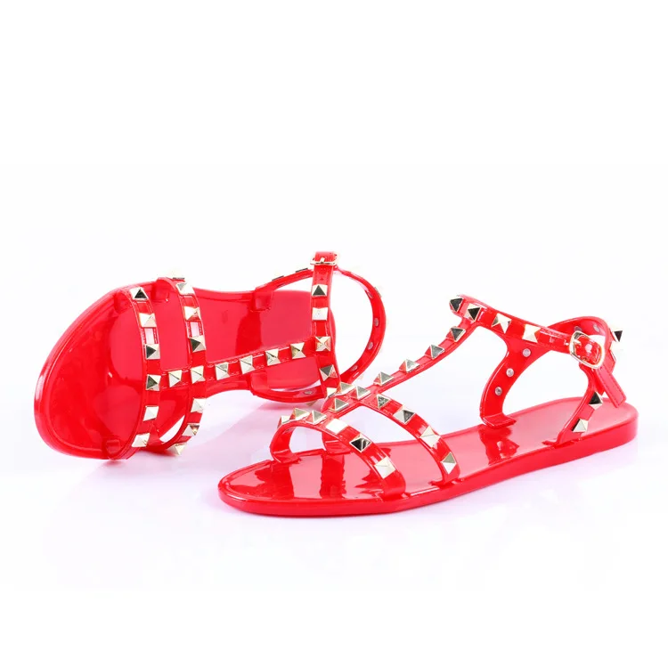 red studded jelly sandals