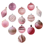 Tree 8cm Glitter Christmas Tree Hanging Decoration Baubles Pink Plastic Christmas Ball With Logo