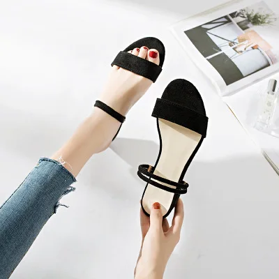 ladies Korean style thick heel mid-heel word sandals roman chic women's high heel slipper office lady women dress work shoes