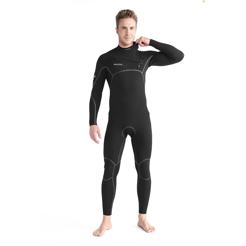 Dropshipping Men Long Sleeve One-Piece 4/3mm Thermal CR Stretch Swimsuit Diving Surfing Wetsuit