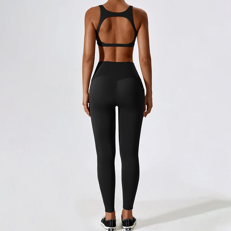 Wholesale Custom Logo Black Open Back Thin Strap Women Push up Workout Yoga Crop Tops Fitness Sports Bra