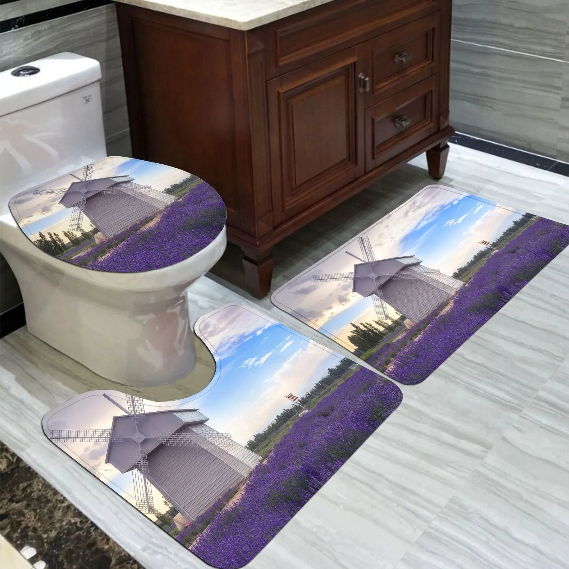 Factory supply rugs non slip microfiber chenille 3 pc/pieces bathroom set mats