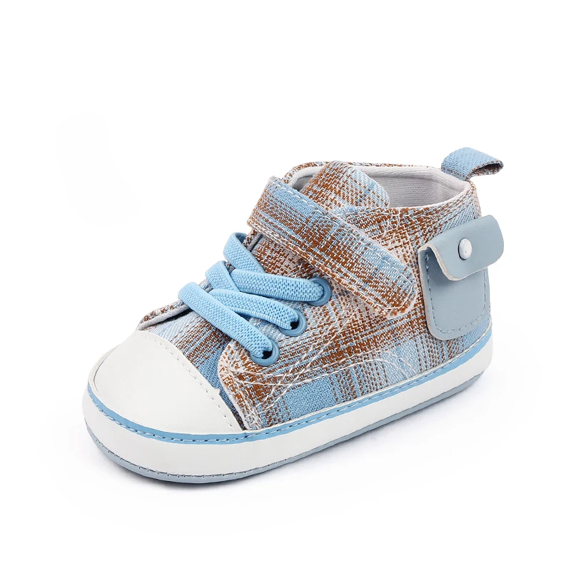 Four Seasons Classic Canvas Baby Boys and Girls Shoes Plaid Pocket Soft Soled Baby Walking Shoes supplier