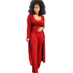 New arrival Solid Casual Long Coat  Outfits Jumpsuit Ribbed Knit 3 Piece Set Women Clothing Plus Size Fall 20231 Women Clothes