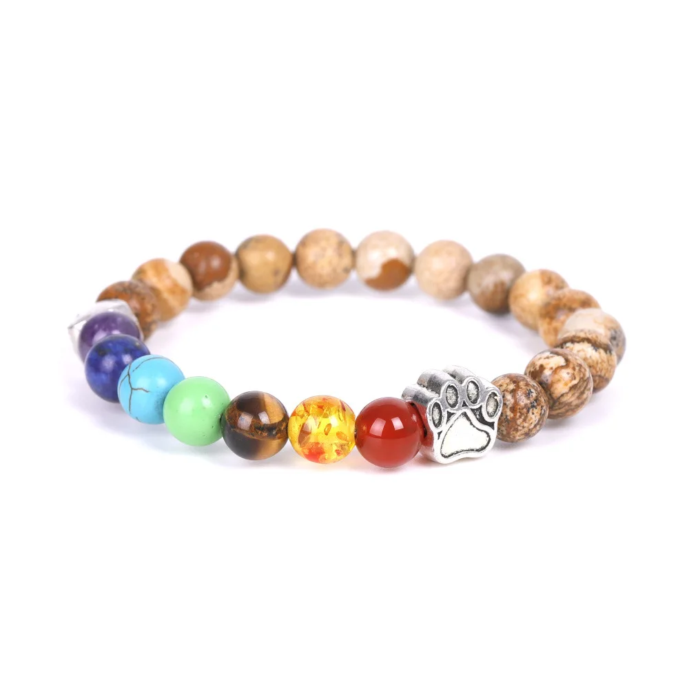 Luxury Planet Beaded Jewelry Bear Hand Heart Lovers Balance Energy 7 Chakra Reiki Healing Natural Stone Yoga Beads Bracelet