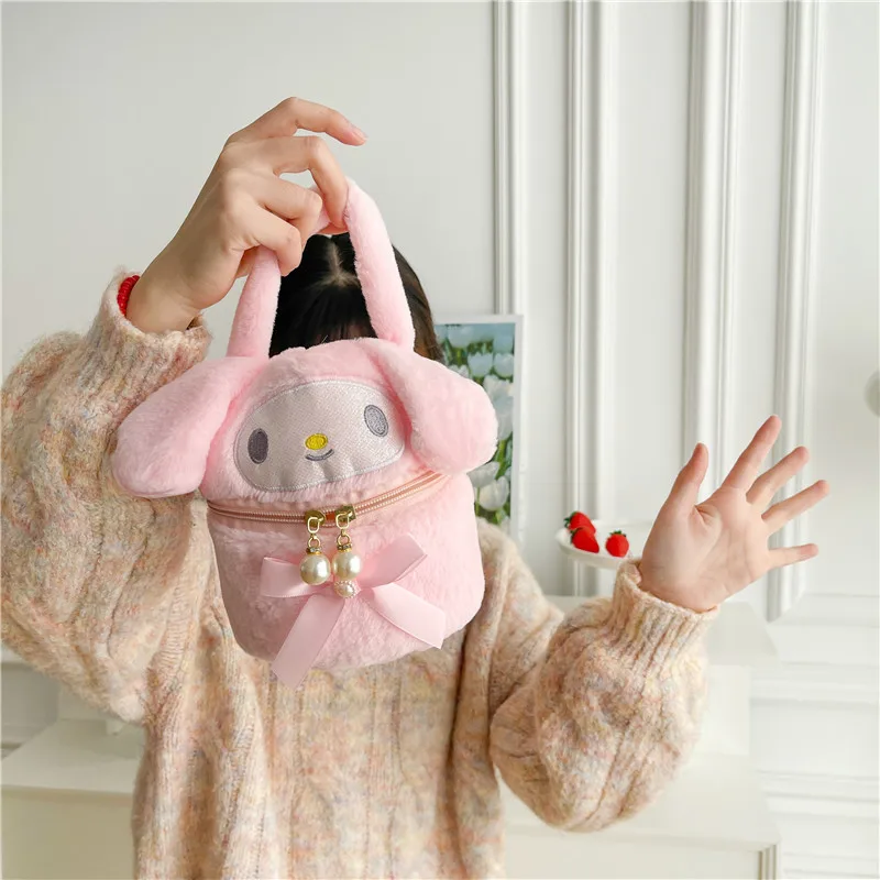 Cute Plush Makeup Pouch Women's Kawaii Kuromi Kitty Large Capacity Portable Cosmetic Bag Travel Toiletries Storage Bag