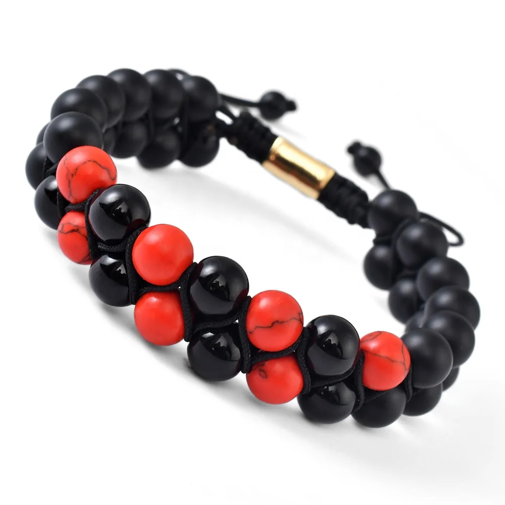 F469 Handmade western jewelry red turquoise sets   braided rope  agate power stone woven bracelet