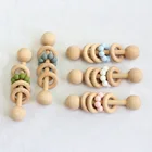 Toys Drop Shipping Ring Silicone Beads Newborn Montessori Rattles Toys Wooden Baby Teether