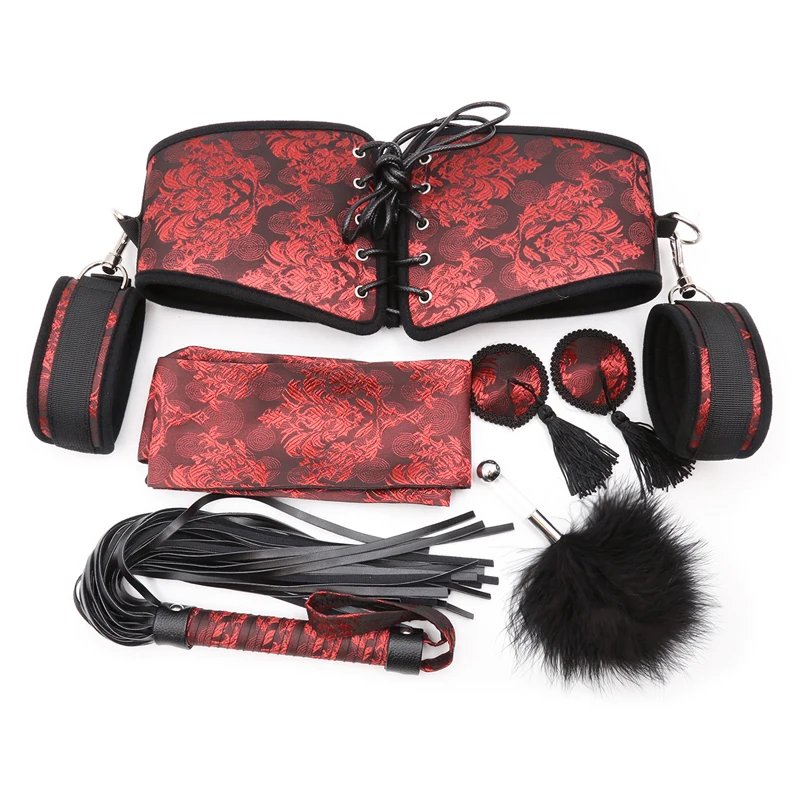 Sex Set Bondage Kit Adult Sex Game Toys Bdsm Slave Hand Cuffs Whip Rope