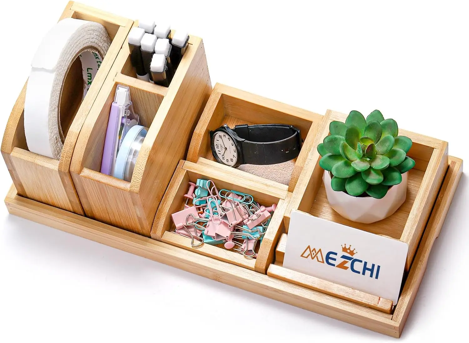 product detachable bamboo desk organizer multifunctional makeup caddy desktop storage for office cosmetic stationery wholesale-3