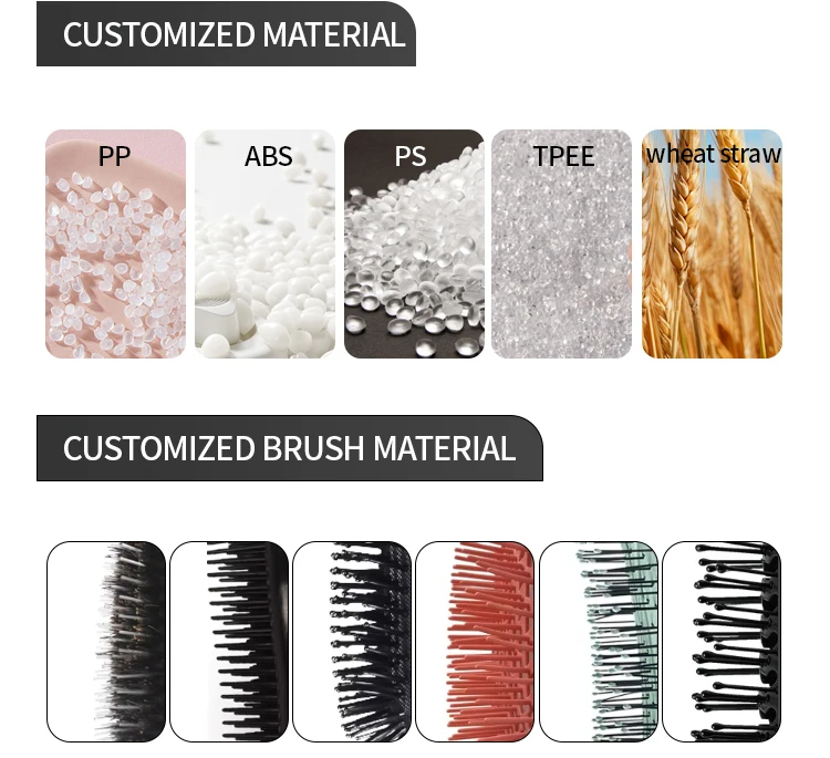 High Quality Black ABS Antistatic Rib Comb Salon Curly Hair Brush Set with Plastic Handle Custom Logo Home Use details