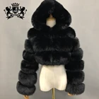 Fox Fur Coat Furfoxfur Fur Coat Fur 2020 New Design Midriff Short Fox Fur Coat Black Real Fur Jacket Hood