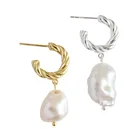 Pearl Earrings Earring S925 Sterling Silver Baroque Pearl Twist Ring Female Stud Earrings
